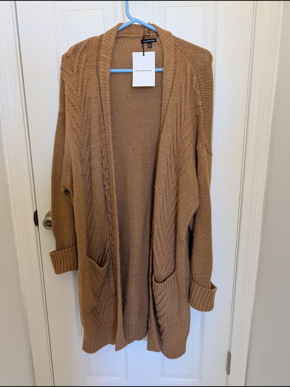 Who What Wear Camel Open-Front Cable Cardigan